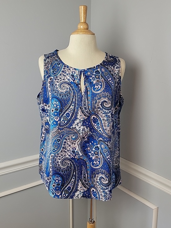 Ann Taylor Tops - ANN TAYLOR PETITE Blue Pink Paisley Floral Keyhole Sleeveless Career Top LP